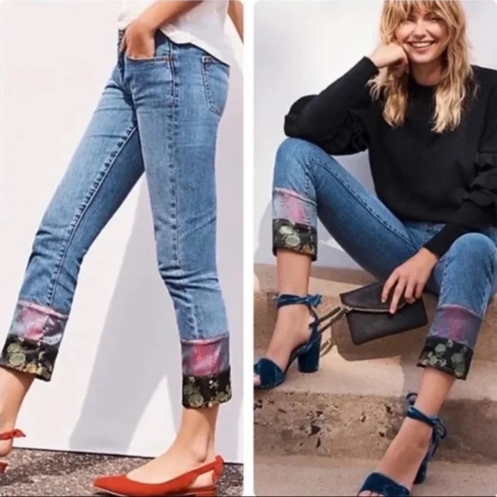 Anthropologie Pilcro Medium Blue Wash Slim Boyfriend Patchwork Jeans